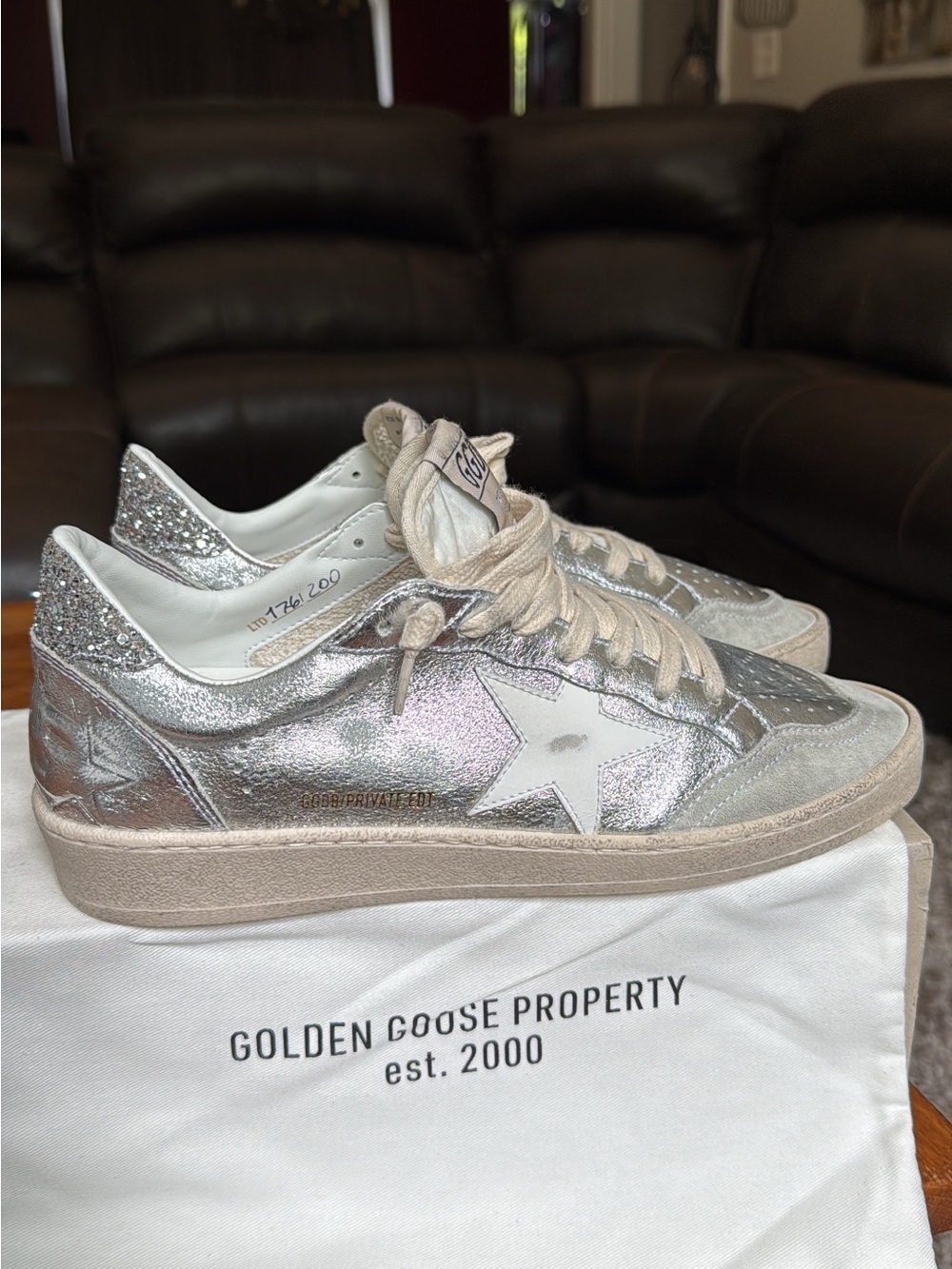 Golden Goose Silver Metallic Superstar Low-Top Sneakers with White Star